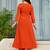 Orange chinon embroidered flared kurta set.