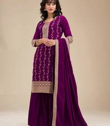 Elegant purple embroidered sharara suit set