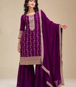 Elegant purple embroidered sharara suit set