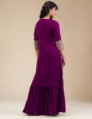 Elegant purple embroidered sharara suit set 4