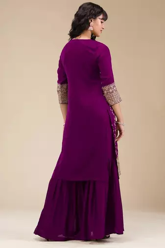 Elegant purple embroidered sharara suit set