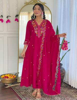Vibrant rani embroidered vichitra silk kurti set 2