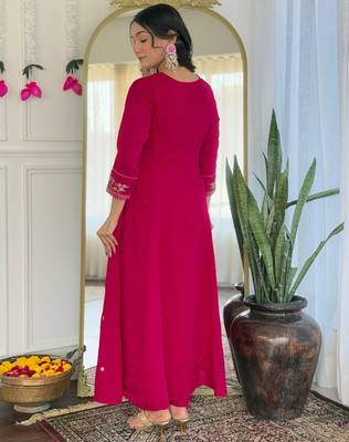 Vibrant rani embroidered vichitra silk kurti set 3