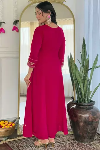 Vibrant rani embroidered vichitra silk kurti set