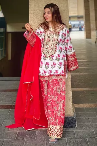 Crepe top & farshi palazzo with dupatta set
