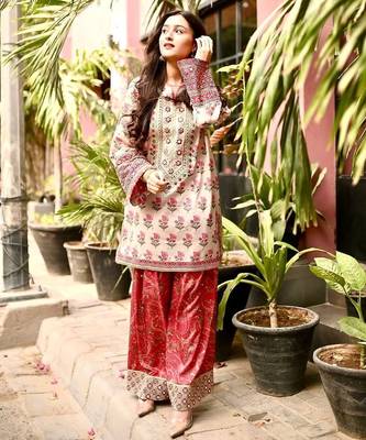 Crepe top & farshi palazzo with dupatta set 1