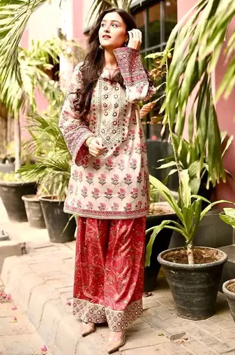 Crepe top & farshi palazzo with dupatta set