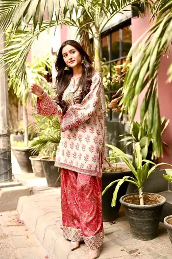 Crepe top & farshi palazzo with dupatta set