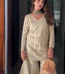 Cream georgette sharara set with intricate embroidery