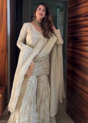 Cream georgette sharara set with intricate embroidery 3