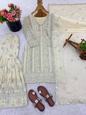 Cream georgette sharara set with intricate embroidery 4