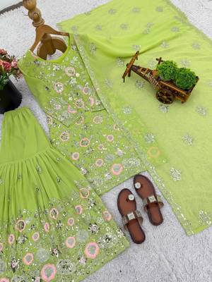 Green georgette sharara set intricate embroidery work 3