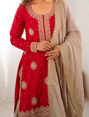 Beige sharara set with intricate embroidery work 2