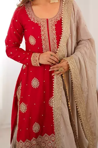 Beige sharara set with intricate embroidery work
