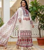 Muslin off white printed kurta set with dupatta
