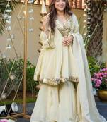 Cream cosmos mirror work kurta set with dupatta