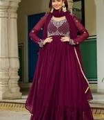 Wine georgette embroidery gown with dupatta