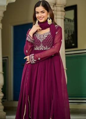 Wine georgette embroidery gown with dupatta 2