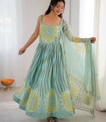Blue georgette printed anarkali set