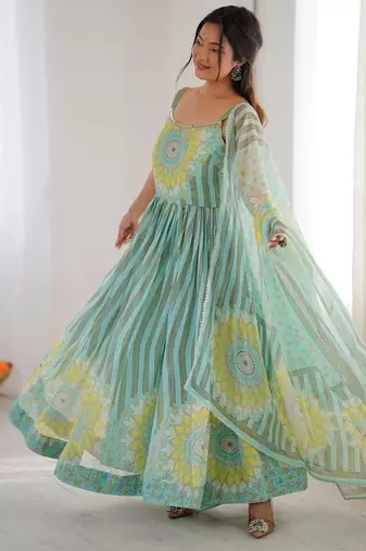 Blue georgette printed anarkali set