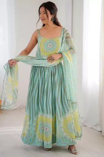 Blue georgette printed anarkali set
