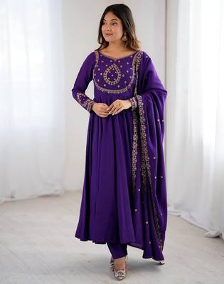 Purple anarkali set with intricate embroidery work 1
