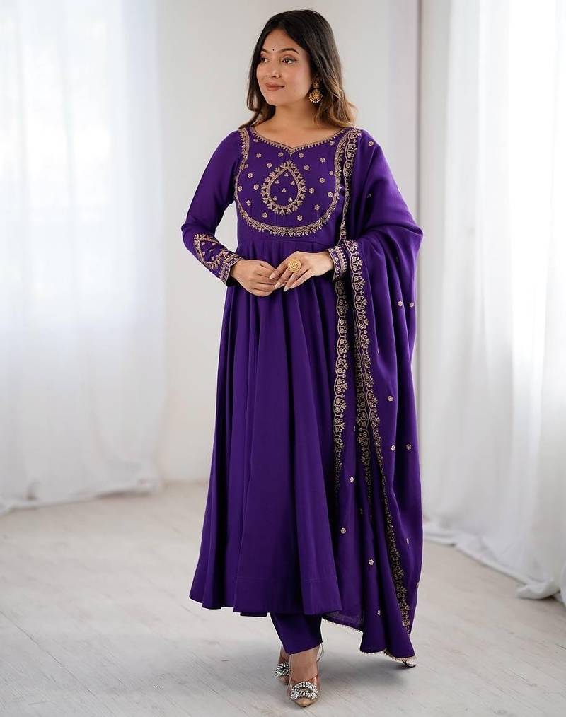 Purple anarkali set with intricate embroidery work