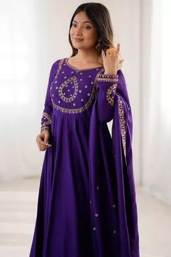 Purple anarkali set with intricate embroidery work