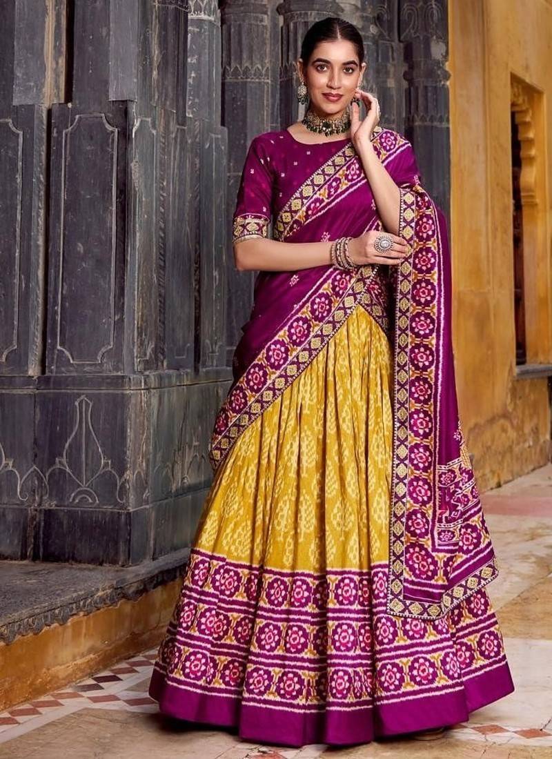 Tussar silk ikkat printed lehenga choli