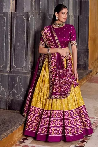 Tussar silk ikkat printed lehenga choli