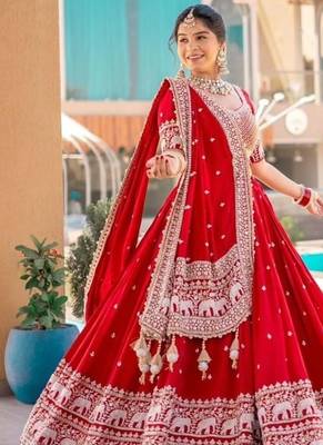Red georgette lehenga choli with intricate embroidery work 2