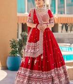 Red georgette lehenga choli with intricate embroidery work