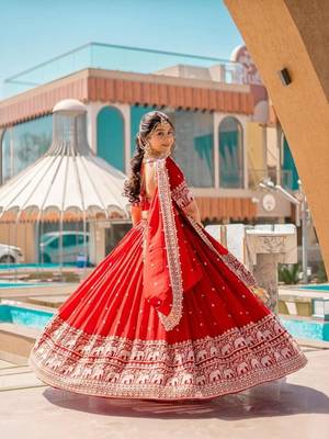 Red georgette lehenga choli with intricate embroidery work 3