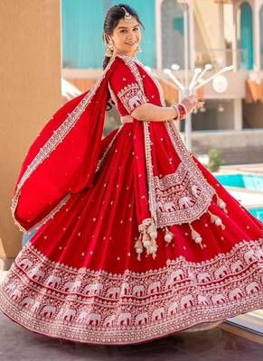 Red georgette lehenga choli with intricate embroidery work 4