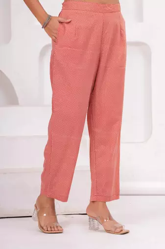 Orange printed tussel cotton kurta with trousers & with dupatta