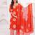 Orange printed tussel cotton kurta with trousers & with dupatta