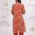 Rust women embroiderd printed cotton kurta with trousers & with dupatta