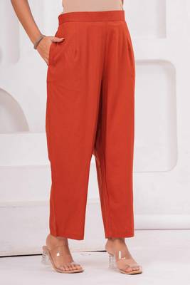 Rust women embroiderd printed cotton kurta with trousers & with dupatta 4