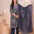 Blue women embroiderd printed cotton kurta with trousers & with dupatta
