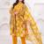 Yellow women embroiderd printed pure cotton kurta with trousers & with dupatta