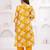 Yellow women embroiderd printed pure cotton kurta with trousers & with dupatta