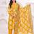 Yellow women embroiderd printed pure cotton kurta with trousers & with dupatta
