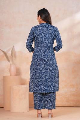 Blue printed cotton kurta set 3
