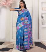 blue color woven work art silk blend saree
