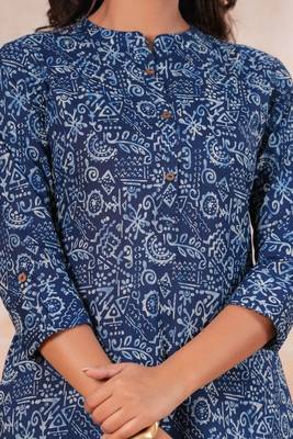 Blue printed cotton kurta set 4
