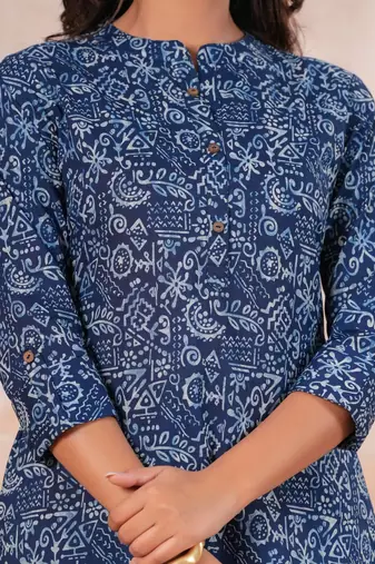 Blue printed cotton kurta set