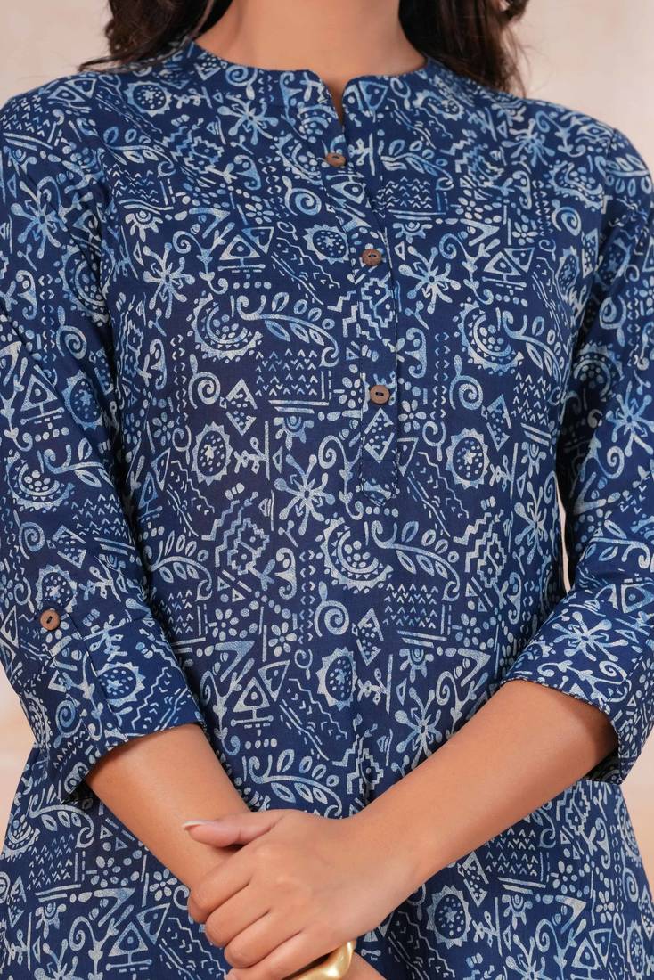 Indigo printed pure cotton kurta set