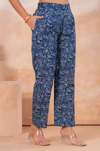 Blue printed cotton kurta set