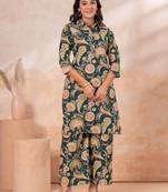 Floral printed collar pure cotton co-ord set