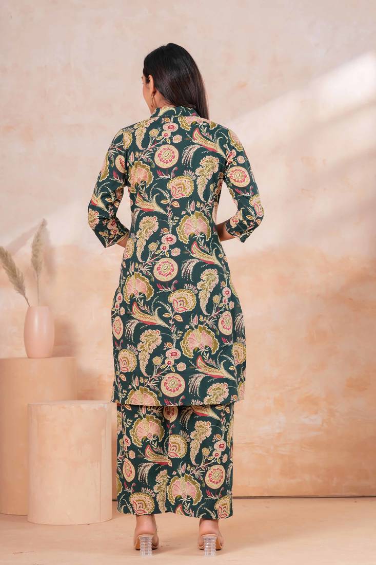 Floral printed collar pure cotton co-ord set